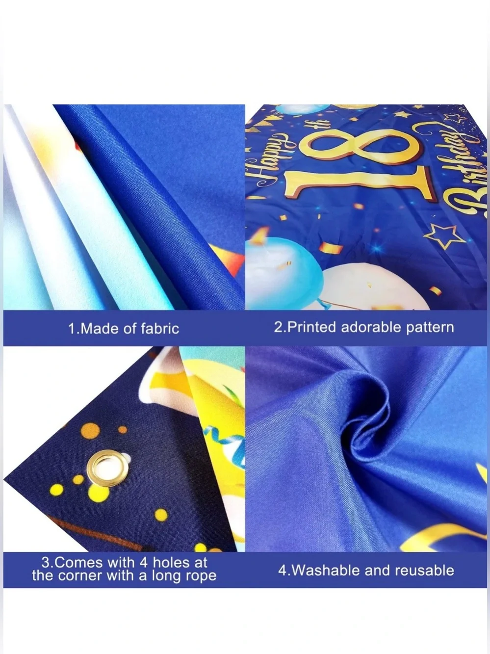 Happy 18th Birthday Blue & Gold Banner for Birthday Decor and Backdrop X-Large